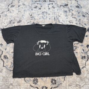 Vintage Ladosa Big Girl T-Shirt Black Puff Sleeve Crop Top Womens S/M Y2K Kawaii